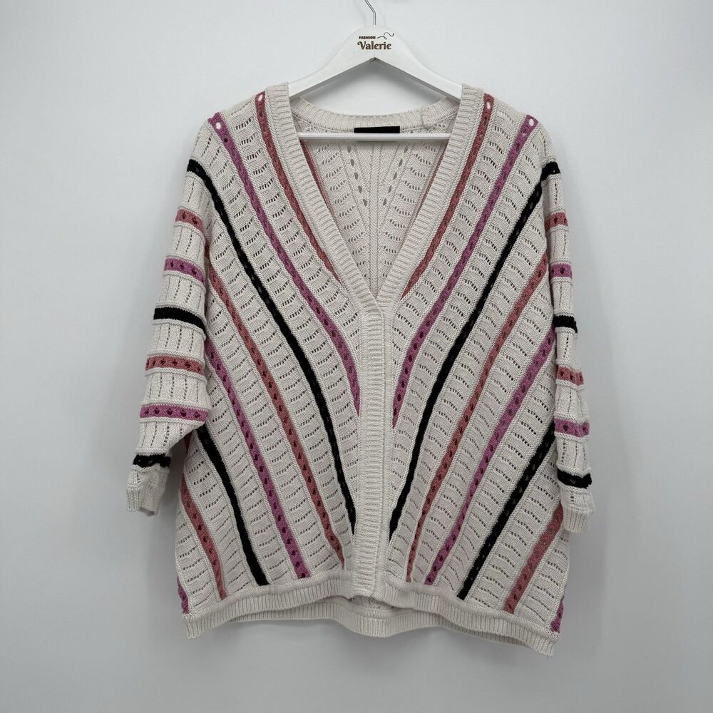 Lane Bryant Cotton Blend Striped Colorful Knit Sweater V Neckline Sz 18/20 Plus